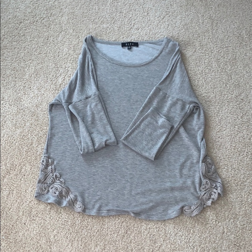 b.l.e.u. grey long sleeve lace detailed shirt